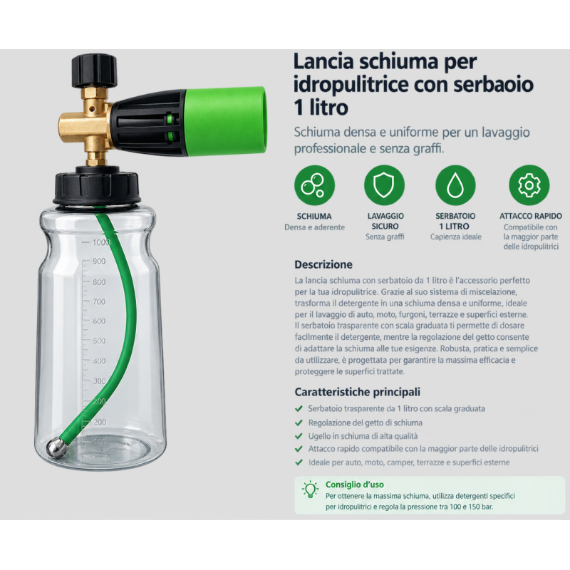 lancia schiuma per idropulitrice | schiuma densa e regolabile